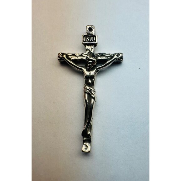 Sterling Silver 925 Textured Crucifix Pendant Oxidized Hammered Finish Religious - Picture 9 of 11